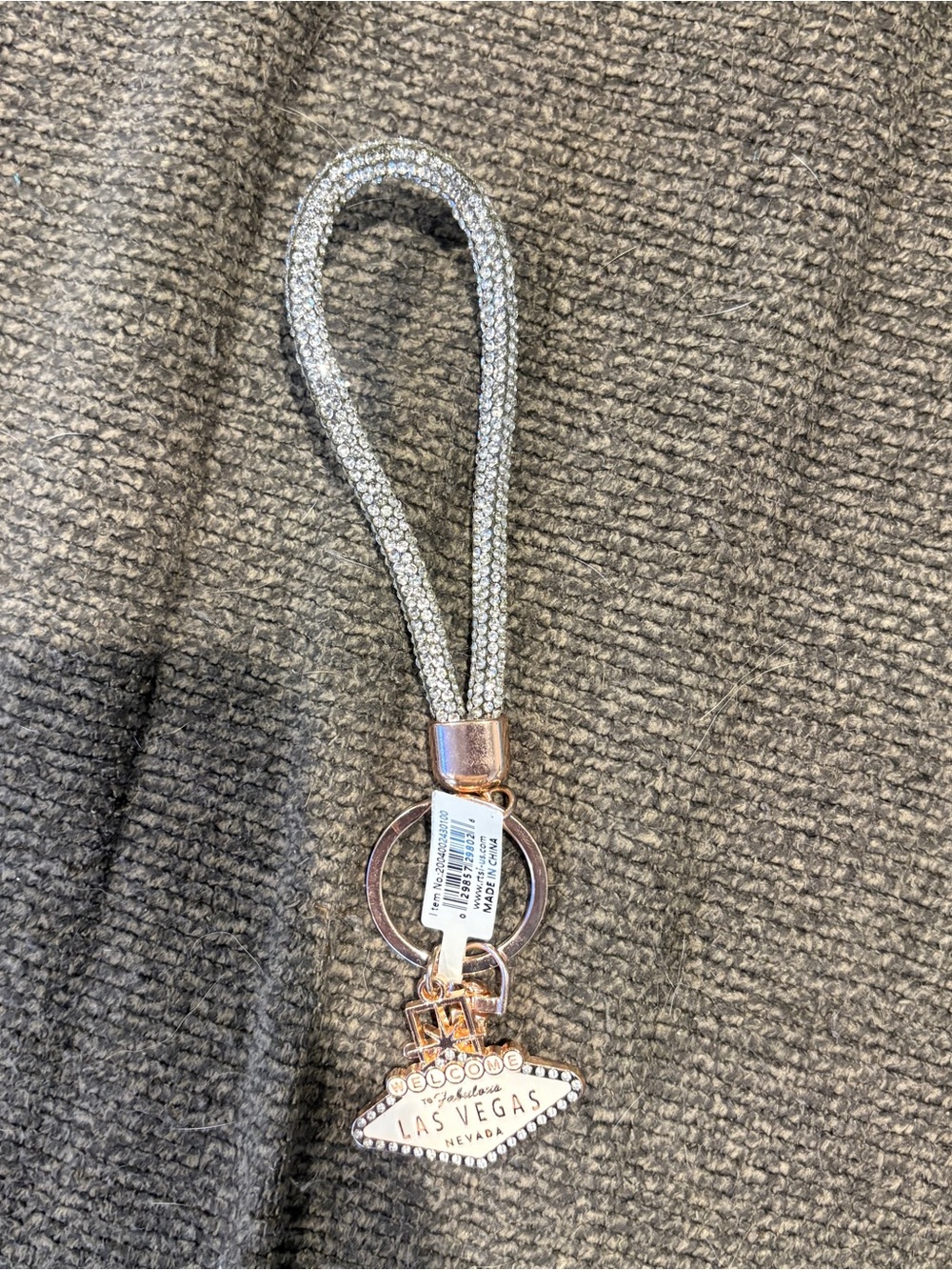 LAS VEGAS Crystal Loop Keychain Charm - Silver/Rose Gold